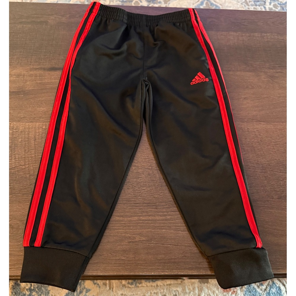 Adidas‎ Boys Tracksuit Set Black Red 3-Stripe Zip Jacket Jogger Pants Size 4 - Picture 6 of 8